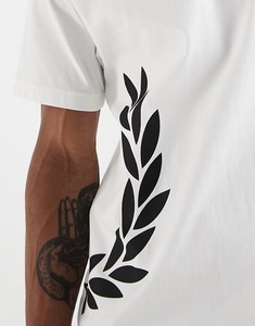 T-shirt en coton blanc à manches courtes et col rond pour homme, coupe classique, décontracté, avec imprimé laurier noir, haut en jersey tricoté - Product Image 4