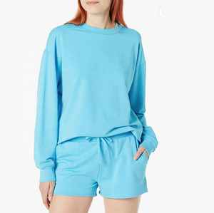 Ensemble de survêtement décontracté pour femmes, sweat-shirts à capuche unis, deux pièces, surdimensionnés, 100% coton - Product Image 1