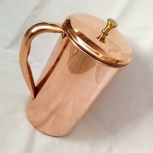 Copper elegant jug with lid and glass set metal drinkware for <b>water</b> juice serving durable reusable kitchen dining - Product Image 1