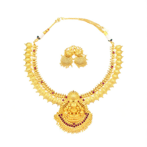 <b>Ruby</b> Temple Nakshi Gold Plated Zircon <b>Necklace</b> Set-Fine Bridal Jewelry - Product Image 2