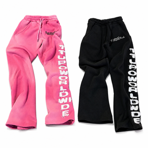<b>Men's</b> Casual <b>Pink</b> Black Cotton Sweatpants Vertical Letter Print Breathable Eco-Friendly Lightweight Stone Wash Wide Leg Elastic - Product Image 1