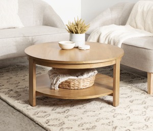 Round Wooden Coffee Table With Lower <b>Shelf</b> Minimalist Design Durable Lacquered Finish For Living Room Storage Solution - Product Image 5