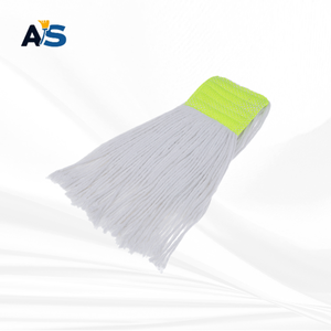 A&S Heavy Duty White Cotton <b>Mop</b> Head with 5" Lime Green Head Band Cut End - Product Image 3