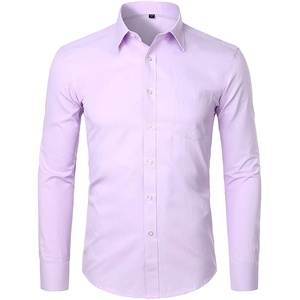 Chemise habillée pour homme, en coton 100% respirant, couleur violet clair, à manches longues, col boutonné, tissée, uniforme de bureau - Product Image 1