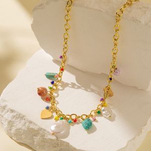 Elegante Collana con Ciondolo in Conchiglia e Perline di Pietra Naturale per Donne, Gioielli Geometrici in Lega Colorata, Collane con Ciondolo alla Moda - Product Image 1