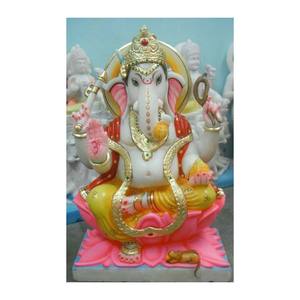 Statue de Dieu Shree Ganesh Ji en marbre blanc brillant décoratif, assis sur un chowki avec une souris, design magnifique pour la prière - Product Image 3
