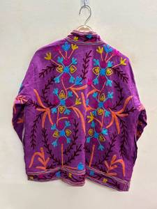 <b>Velvet</b> Suzani <b>Jacket</b> <b>Women</b> Floral Embroidered Winter Coat Ethnic Vintage Outerwear Artisanal Reversible Rajasthan - Product Image 3