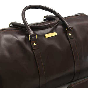 Genuine <b>Leather</b> <b>Duffel</b> <b>Bag</b> 50-70L Capacity Brown Travel Gym Shoulder <b>Bag</b> with Gold Hardware and Top Handle - Product Image 6