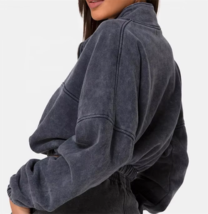 Sudadera con Capucha GEO BROTHERS Personalizada para Mujer, Estilo Casual de Otoño, para Gimnasio, de Algodón y Felpa, Lavado Ácido, con Cierre de Cremallera 1/4, 280g - Product Image 2