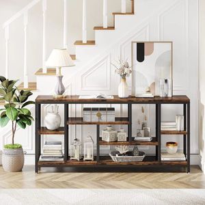Étagère de présentation industrielle à 4 niveaux en bois d'acacia massif naturel de luxe avec cadre en métal noir pour le salon, le bureau, l'hôtel, le rangement - Product Image 3