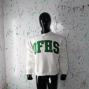 OFHS WHITE <b>Mock</b> <b>Neck</b> Sweatshirt 100% GREEN Applique Embroidery wide <b>neck</b> Sweatshirt Finer Threads - Product Image 1