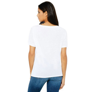 T-shirt col en V pour femme, en jersey doux, coupe ajustée, manches courtes, décontracté, vente en gros, fabricant d'usine - Product Image 2