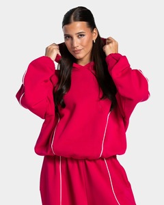 Conjunto Deportivo Rojo con Capucha para Mujer, Manga Larga, Corte Holgado, Color Sólido, Cintura Elástica, Bolsillos Laterales, Ropa Casual de Otoño - Product Image 5