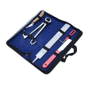Kit d'outils de fermeur équin : Coupe-ongles de cheval, Râpe à ongles facile à ouvrir, Couteau à ongles à poignée rouge, Couteau à ongles à lame en D, Cure-ongles en acier inoxydable - Product Image 1