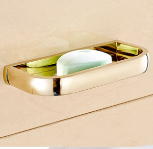 Panier à savon décoratif doré fixé sur un support mural vertical classique pour un look de salle de bain vintage. Disponible aux prix de gros. - Product Image 3