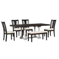 Ensemble de table à manger extensible traditionnelle de 78 pouces avec 6 chaises rembourrées et plateau amovible de 18 pouces, bancs et chaises de salle à manger