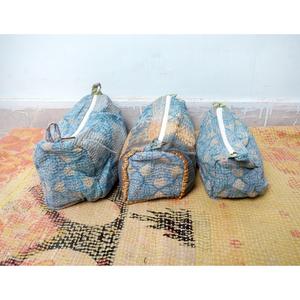 Indian Kantha Hand Block Print Cotton Cosmetic Bag Set with Tassel Zipper Closure Vintage Style-Women's Travel Makeup Pouch - Product Image 2