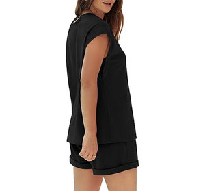 Wholesale Women Solid Casual Summer Lace Ankle Button O-Neck Short Sleeve Outdoor Athletic Matching <b>Sets</b> 100% Cotton Waterproof - Product Image 2