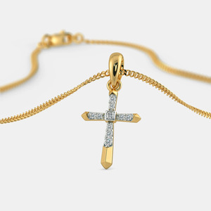 Collar con Colgante de Cruz de Oro Amarillo con Diamante Cultivado en Laboratorio - Product Image 4