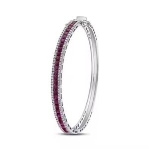 Round Cut Diamond Engagement Wedding Wear <b>Bracelet</b> 14k <b>Solid</b> Gold Pink Sapphire <b>Bracelet</b> Anniversary Gifts for Women's - Product Image 3