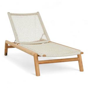 Tumbona de Mimbre con Estructura de Madera de Teca y Diseño Minimalista para Playa, Patio, Jardín, Muebles de Exterior - Product Image 1