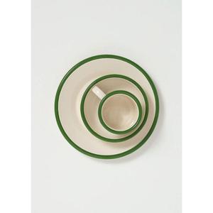 Assiette ronde en émail blanc avec bord vert, vaisselle minimaliste en métal plat, assiettes de service pour restaurant, vaisselle de table - Product Image 3