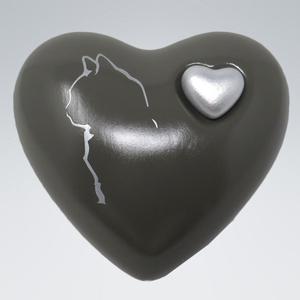 Urna Conmemorativa de Metal (Latón/Aluminio) con Diseño de Gato Plateado y Mini Corazón para Cenizas Funerarias - Product Image 1