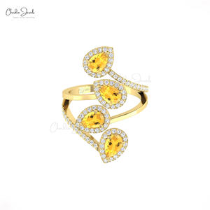 Proveedor Mayorista de Anillo de Cóctel con Piedra de Citrino Natural de Corte Pera de 6x4mm en Oro Sólido de 14k con Halo de Diamantes, Envío Gratuito - Product Image 3