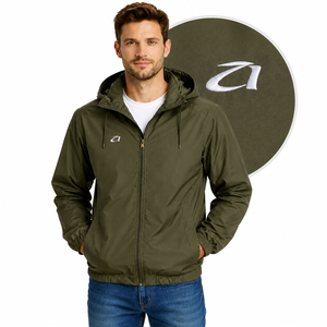 Olive Green Embroidered Logo Men's <b>Jackets</b> Hooded Full Zip Lightweight Windbreaker Outdoor Casual Factory Direct - Product Image 1
