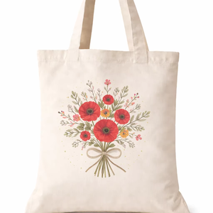 Bolsa de Mano de Lona de Algodón Ecológica con Estampado de Flores Rojas, Bolsa de Compras Reutilizable para Mujer - Product Image 1