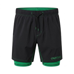Pantalones Cortos Deportivos 2 en 1 para Hombre ONSTYLE, Negros y Verdes, con Forro de Compresión, Secado Rápido, con Cordón Ajustable, para Entrenamiento Atlético - Product Image 1