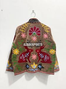 Hand Embroidered Vintage Sheep Skin <b>Velvet</b> <b>Women's</b> <b>Jacket</b> Turn-down Collar Full Sleeve Solid Spring Prairie Chic Style Open - Product Image 3