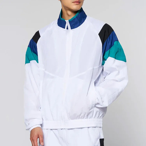 Ensemble de survêtement coupe-vent pour homme, blanc, avec blocs de couleur, col montant sportif, en polyester tricoté respirant, idéal pour le printemps – Vente en gros - Product Image 4