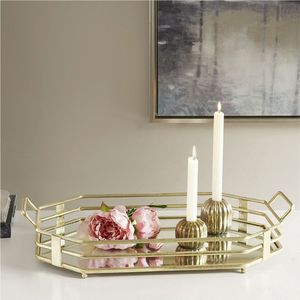 Antique Brass Metal <b>Mirror</b> Tray Decorative Glass Serving Trays Luxury Gold Vanity Perfume Cosmetic Makeup Organizer for Wedding - Product Image 6