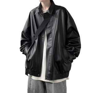 แจ็กเก็ตหนังสำหรับนักขี่จักรยานของผู้ชายสีดำหนังแท้ทำจากหนังแท้แขนเต็มมีสไตล์กลางแจ้งฤดูหนาว - Product Image 5