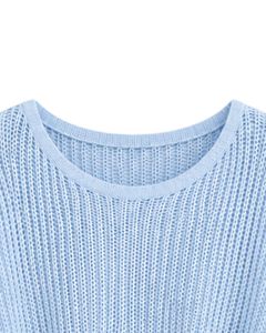 Pull court tricoté ample bleu ciel pour femme, manches courtes, léger et respirant, idéal pour l'été, style décontracté et tendance - Product Image 6