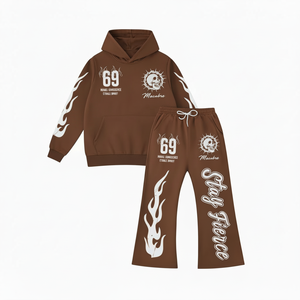 Ensemble de survêtement unisexe en gros OEM, sweat à capuche personnalisé avec logo et pantalon de survêtement évasé, idéal pour la gym et la course à pied - Product Image 1