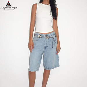 Shorts en jean baggy pour femmes, coupe droite, longueur genou, décontractés, avec poches - Product Image 2