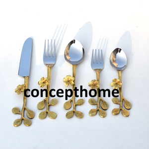 Ensemble de couverts modernes de luxe en acier inoxydable argenté et doré avec finition miroir, couleurs et logo personnalisés pour la maison et les mariages - Product Image 5