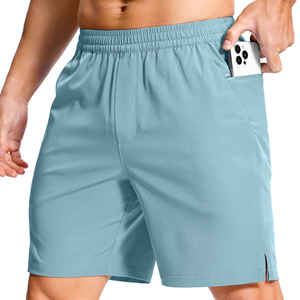 Shorts de tennis athlétiques bleu clair pour hommes, poches latérales, taille élastique, polyester/coton, maille respirante, séchage rapide, vêtements de sport d'été - Product Image 2