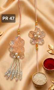 Flower Shape Plastic Rakhi <b>Set</b> with Pearl Tassels Handmade for Wedding Occasion - Product Image 6