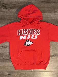 Sudadera con capucha vintage con estampado gráfico grande del logo de los Northern Illinois Huskies para hombre, talla M, color rojo - Product Image 3