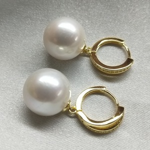 11-12mm Round Freshwater Pearl Stud <b>Earrings</b> S925 <b>Silver</b> Loop <b>Long</b> Design for Women - Product Image 4