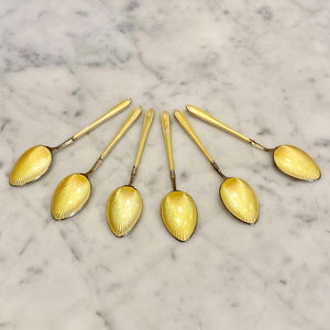 Juego de 6 cucharas de boda de acero inoxidable esmaltadas amarillas de la India para utensilios de cocina, postres, cubiertos, suministros para fiestas de mesa - Product Image 1