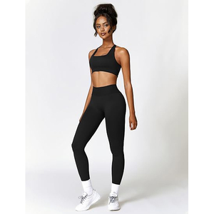 Ensemble de yoga dos croisé pour femme : soutien ergonomique, brassière de sport et leggings taille haute à découpe automatisée - Product Image 4