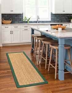 Handmade Natural Jute <b>Runner</b> Rug with <b>Green</b> Border for Hallway Kitchen Entryway - Product Image 1