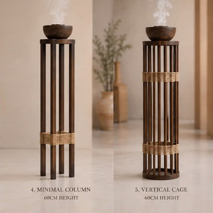 Unique Vertical Cage Wooden Bakhoor Burner With Rope Accents And A Top Basin Round Shape Emitting Fragrant Incense Smoke - Product Image 5