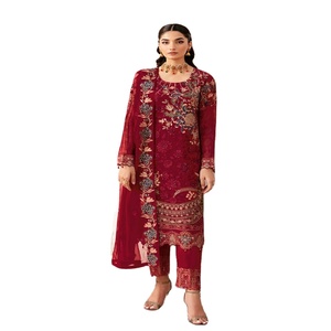 Ramsha Vol R-12 Designers pakistanais trois pièces en mousseline de soie brodée costumes femmes fête porter des robes Panjabi - Product Image 1