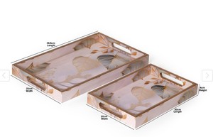 Plateau de service rectangulaire multifonctionnel en bois avec cadre, motif feuille moderne, artisanat en bois, pour la maison et la cuisine - Product Image 2