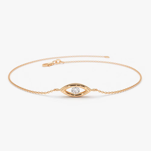 กำไลข้อมือเพชรเลี้ยงในห้องปฏิบัติการ 0.08 กะรัต ฝังแบบช่อง 14K ทองคำ ประดับจี้รูปตาปีศาจ ดีไซน์เรียบหรู สายโซ่แบบเส้นเล็ก เครื่องประดับนำโชค - Product Image 5